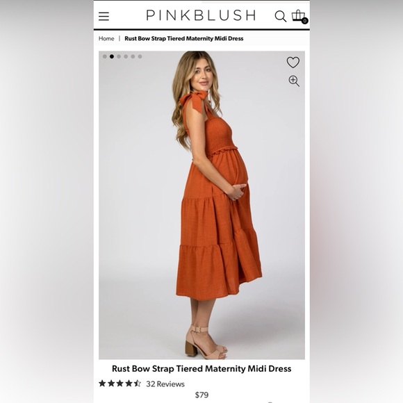 Rust Bow Strap Tiered Maternity Midi Dress - Picture 1 of 7